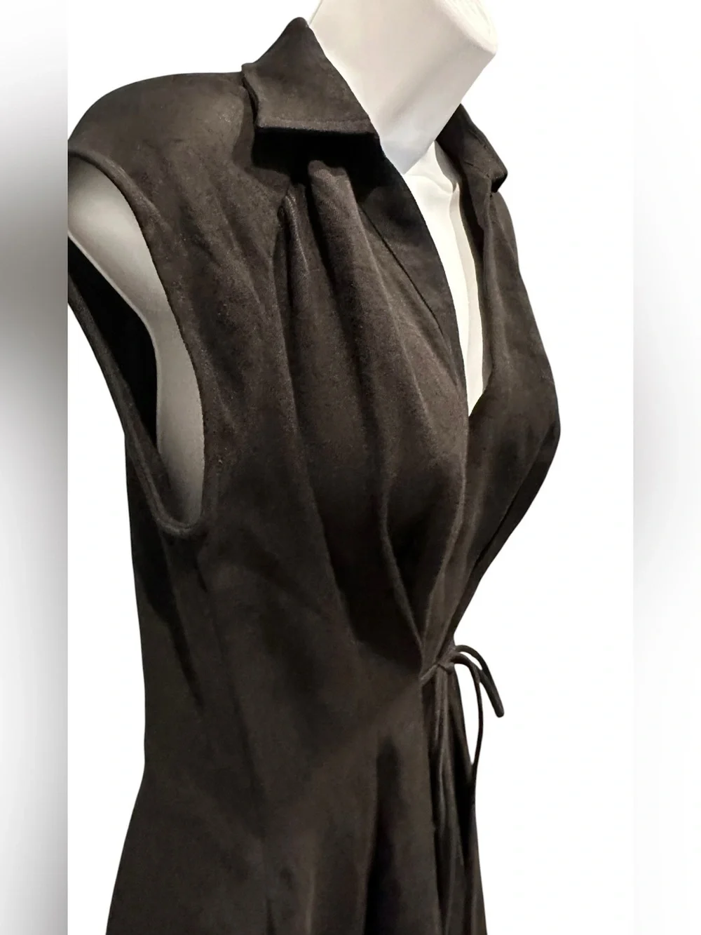 OGL | Viscose-Linen Collared V-neck Midi Dress with Drawstring Black | Medium